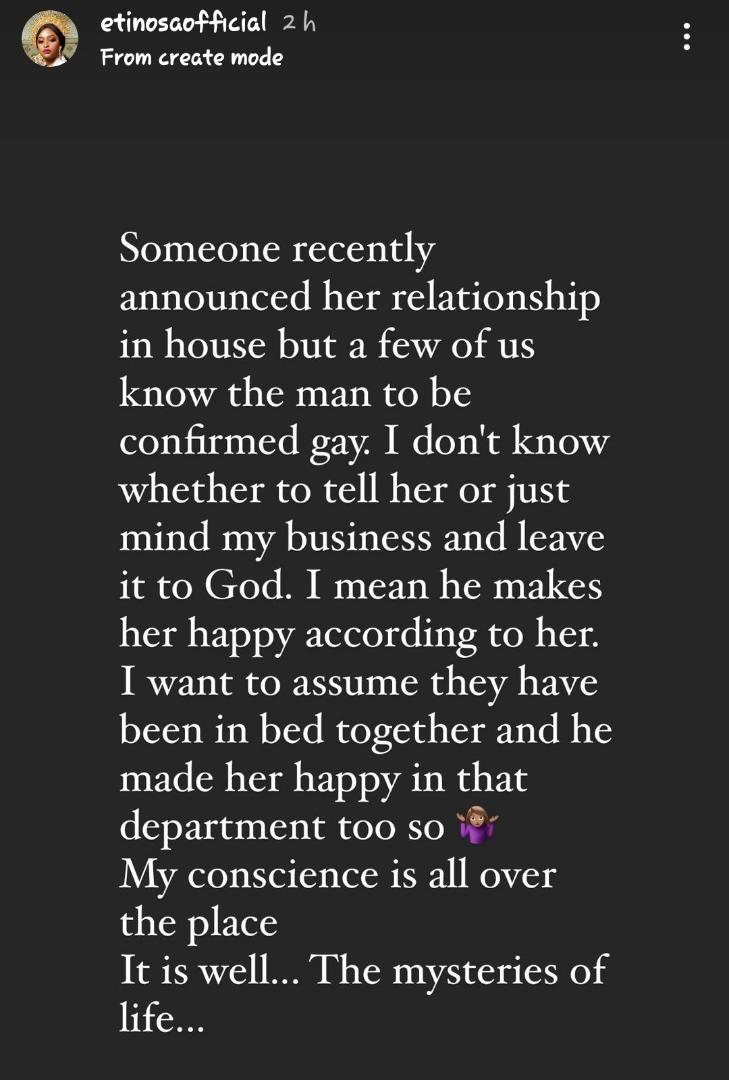 Etinosa Reveal Friend's Secret via IG story