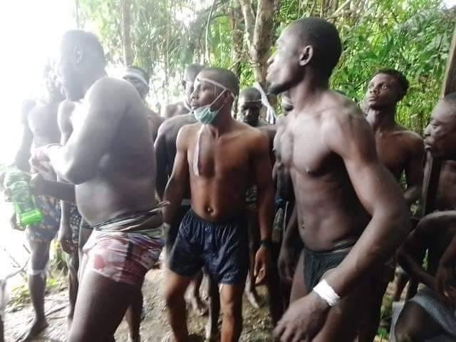 Bayelsa youths step out in warrior regalia as they protest against oil firm over alleged neglect of their community