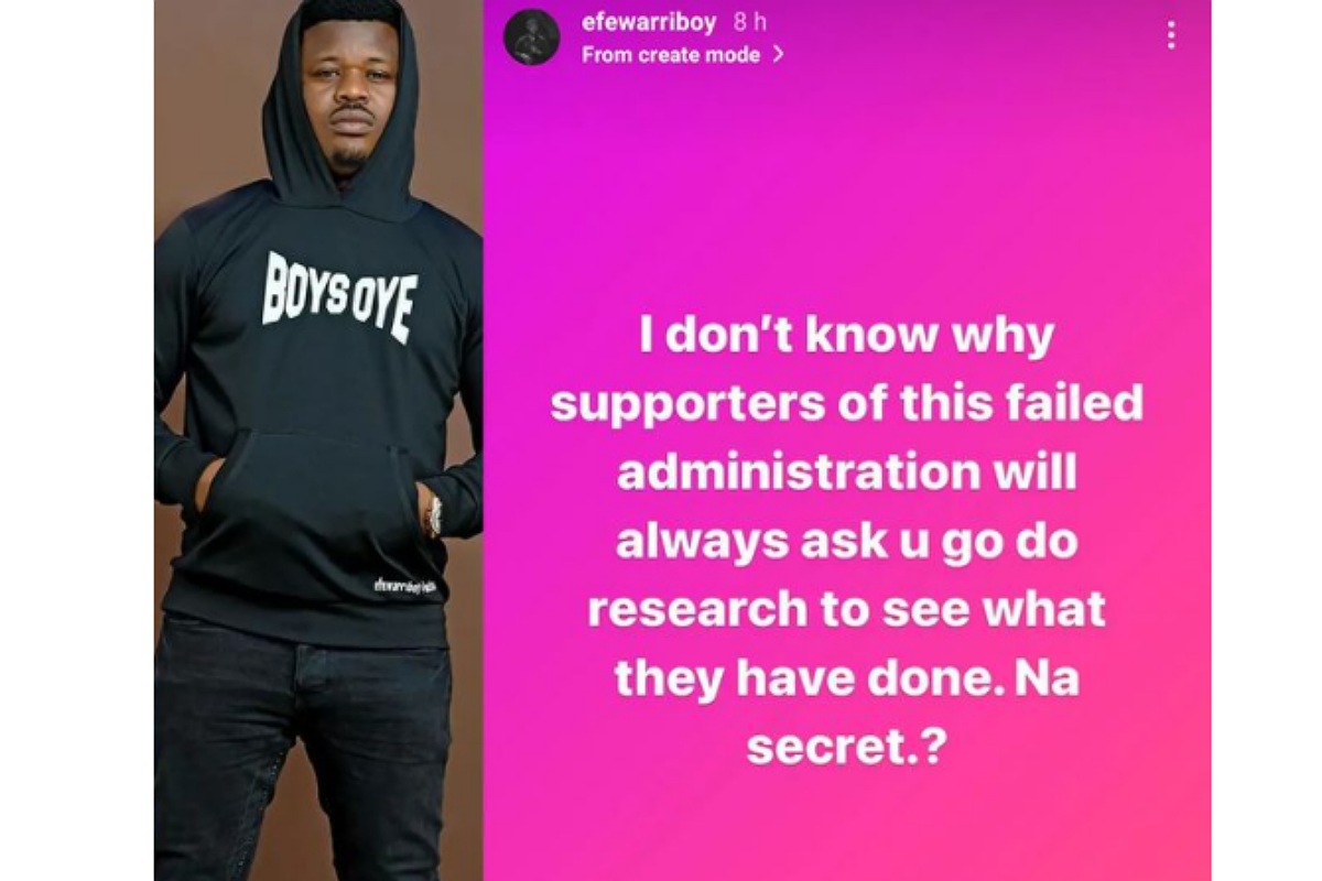 Comedian, Efewarriboy, tackles supporters of the Buhari-led administration