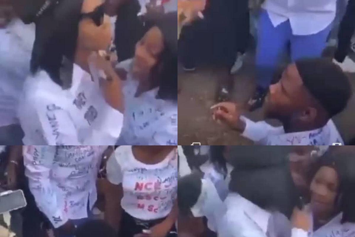 Tai Solarin University of Education student left in shock after his girlfriend publicly rejected his proposal and threw away his ring (video)