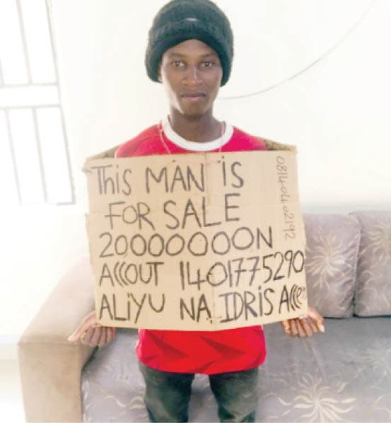 man offers self for sale